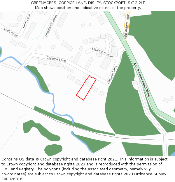 GREENACRES, COPPICE LANE, DISLEY, STOCKPORT, SK12 2LT: Location map and indicative extent of plot
