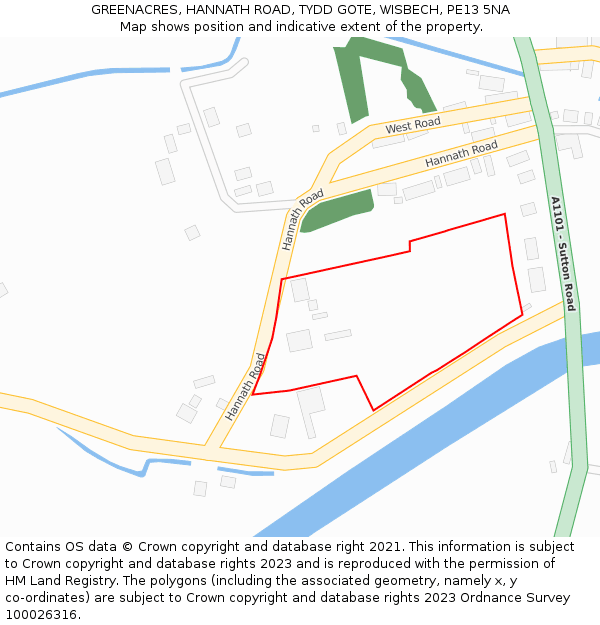GREENACRES, HANNATH ROAD, TYDD GOTE, WISBECH, PE13 5NA: Location map and indicative extent of plot
