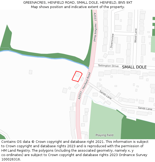 GREENACRES, HENFIELD ROAD, SMALL DOLE, HENFIELD, BN5 9XT: Location map and indicative extent of plot