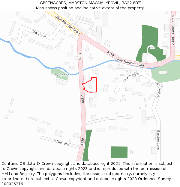 GREENACRES, MARSTON MAGNA, YEOVIL, BA22 8BZ: Location map and indicative extent of plot