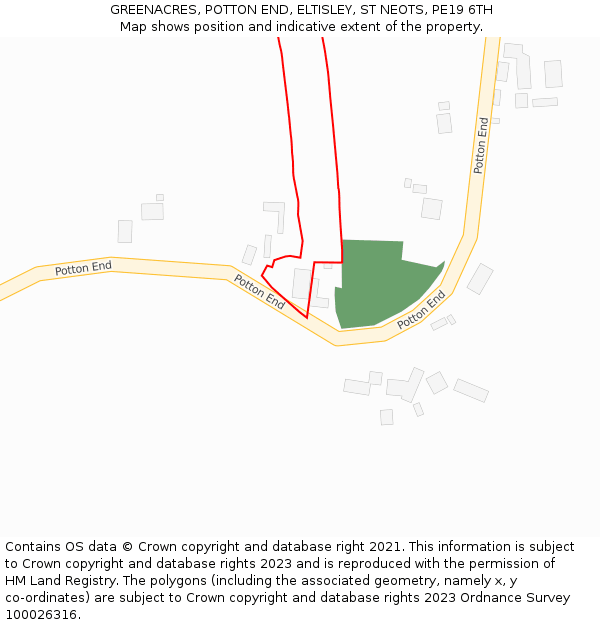 GREENACRES, POTTON END, ELTISLEY, ST NEOTS, PE19 6TH: Location map and indicative extent of plot