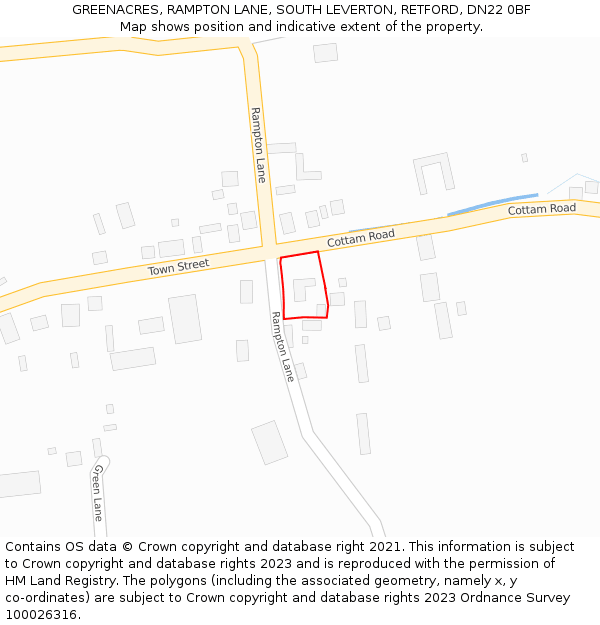 GREENACRES, RAMPTON LANE, SOUTH LEVERTON, RETFORD, DN22 0BF: Location map and indicative extent of plot