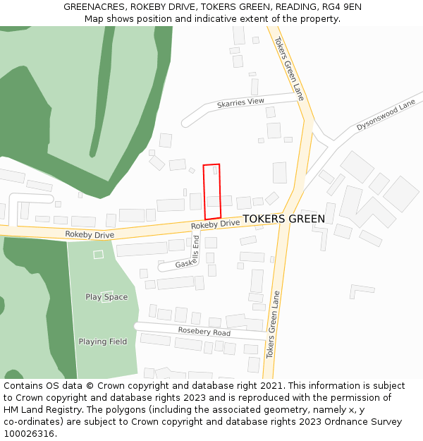 GREENACRES, ROKEBY DRIVE, TOKERS GREEN, READING, RG4 9EN: Location map and indicative extent of plot