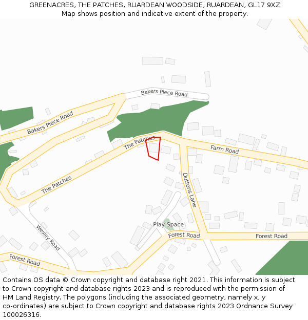 GREENACRES, THE PATCHES, RUARDEAN WOODSIDE, RUARDEAN, GL17 9XZ: Location map and indicative extent of plot