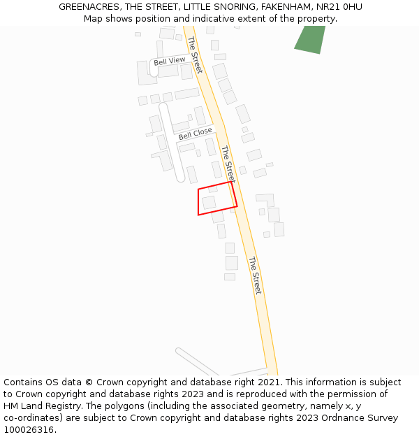 GREENACRES, THE STREET, LITTLE SNORING, FAKENHAM, NR21 0HU: Location map and indicative extent of plot
