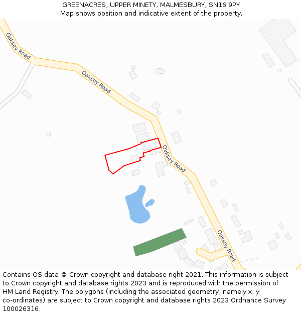 GREENACRES, UPPER MINETY, MALMESBURY, SN16 9PY: Location map and indicative extent of plot