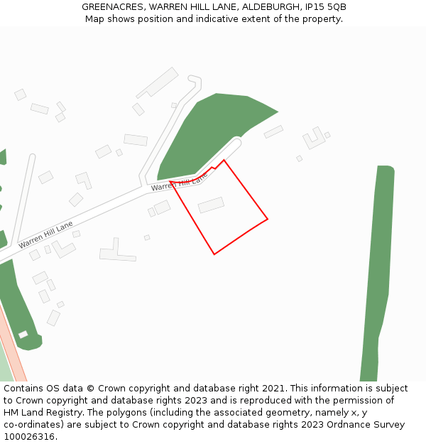 GREENACRES, WARREN HILL LANE, ALDEBURGH, IP15 5QB: Location map and indicative extent of plot