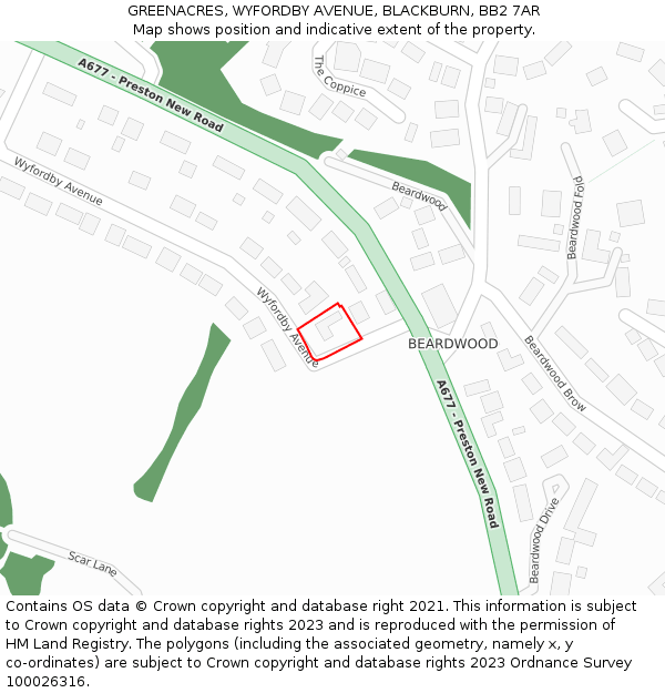 GREENACRES, WYFORDBY AVENUE, BLACKBURN, BB2 7AR: Location map and indicative extent of plot