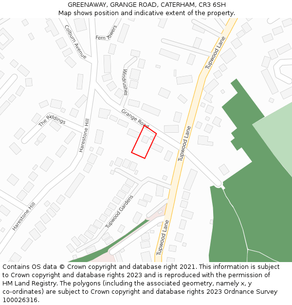 GREENAWAY, GRANGE ROAD, CATERHAM, CR3 6SH: Location map and indicative extent of plot