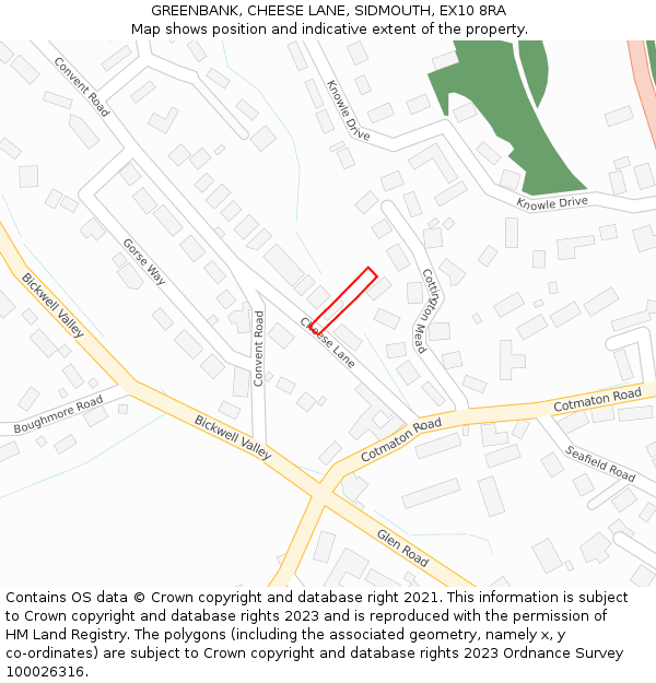 GREENBANK, CHEESE LANE, SIDMOUTH, EX10 8RA: Location map and indicative extent of plot