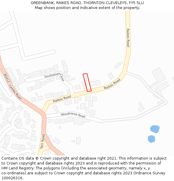 GREENBANK, RAIKES ROAD, THORNTON-CLEVELEYS, FY5 5LU: Location map and indicative extent of plot