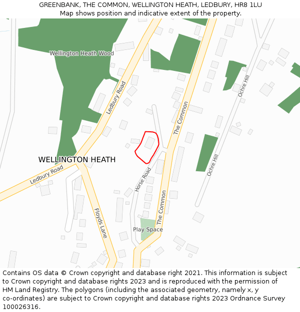 GREENBANK, THE COMMON, WELLINGTON HEATH, LEDBURY, HR8 1LU: Location map and indicative extent of plot