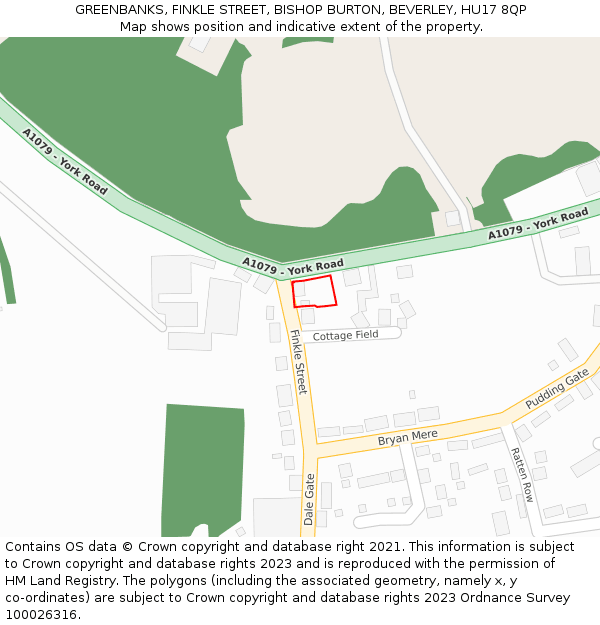 GREENBANKS, FINKLE STREET, BISHOP BURTON, BEVERLEY, HU17 8QP: Location map and indicative extent of plot