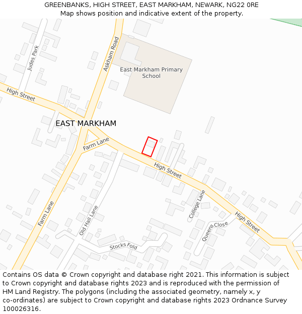 GREENBANKS, HIGH STREET, EAST MARKHAM, NEWARK, NG22 0RE: Location map and indicative extent of plot