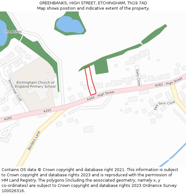 GREENBANKS, HIGH STREET, ETCHINGHAM, TN19 7AD: Location map and indicative extent of plot