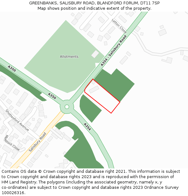 GREENBANKS, SALISBURY ROAD, BLANDFORD FORUM, DT11 7SP: Location map and indicative extent of plot