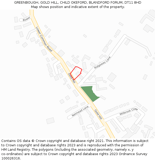 GREENBOUGH, GOLD HILL, CHILD OKEFORD, BLANDFORD FORUM, DT11 8HD: Location map and indicative extent of plot