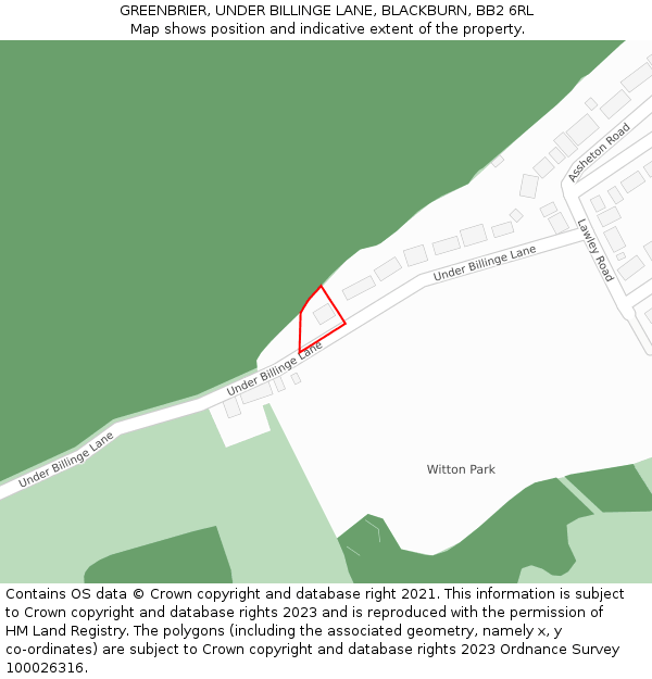 GREENBRIER, UNDER BILLINGE LANE, BLACKBURN, BB2 6RL: Location map and indicative extent of plot