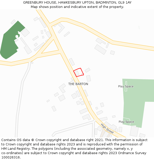 GREENBURY HOUSE, HAWKESBURY UPTON, BADMINTON, GL9 1AY: Location map and indicative extent of plot