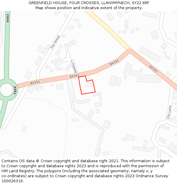 GREENFIELD HOUSE, FOUR CROSSES, LLANYMYNECH, SY22 6RF: Location map and indicative extent of plot