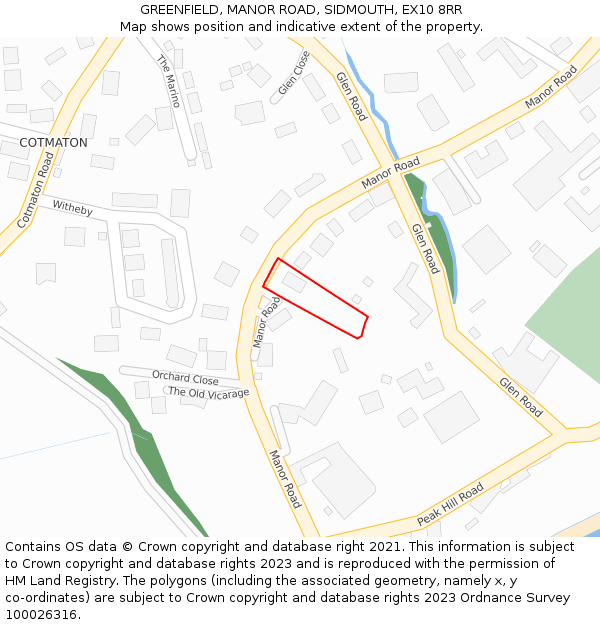 GREENFIELD, MANOR ROAD, SIDMOUTH, EX10 8RR: Location map and indicative extent of plot