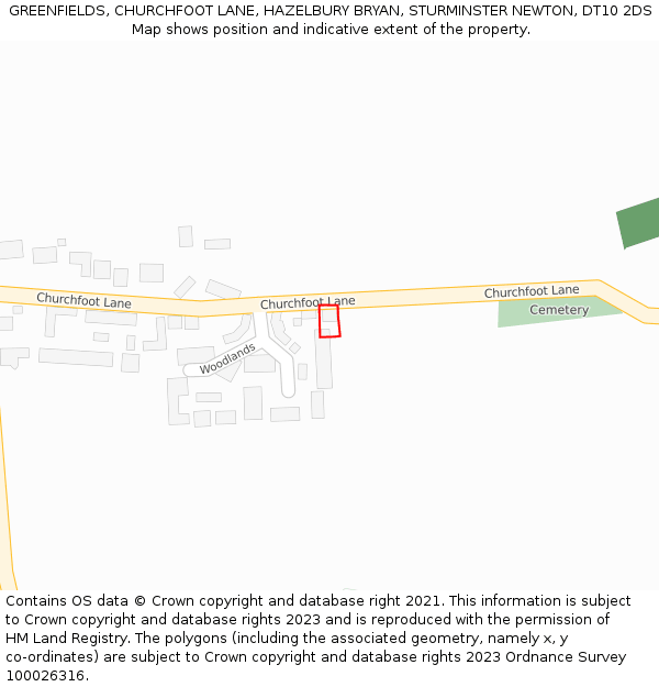 GREENFIELDS, CHURCHFOOT LANE, HAZELBURY BRYAN, STURMINSTER NEWTON, DT10 2DS: Location map and indicative extent of plot
