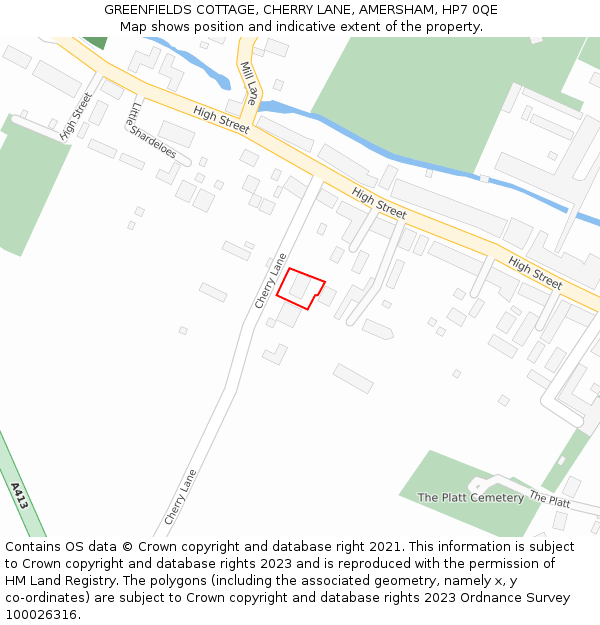 GREENFIELDS COTTAGE, CHERRY LANE, AMERSHAM, HP7 0QE: Location map and indicative extent of plot