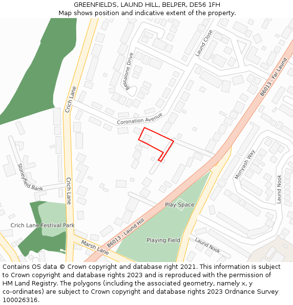 GREENFIELDS, LAUND HILL, BELPER, DE56 1FH: Location map and indicative extent of plot