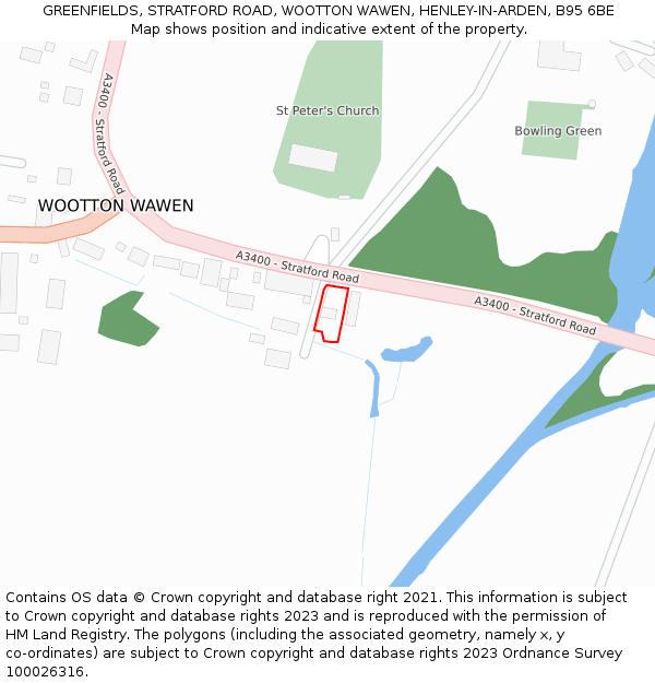 GREENFIELDS, STRATFORD ROAD, WOOTTON WAWEN, HENLEY-IN-ARDEN, B95 6BE: Location map and indicative extent of plot