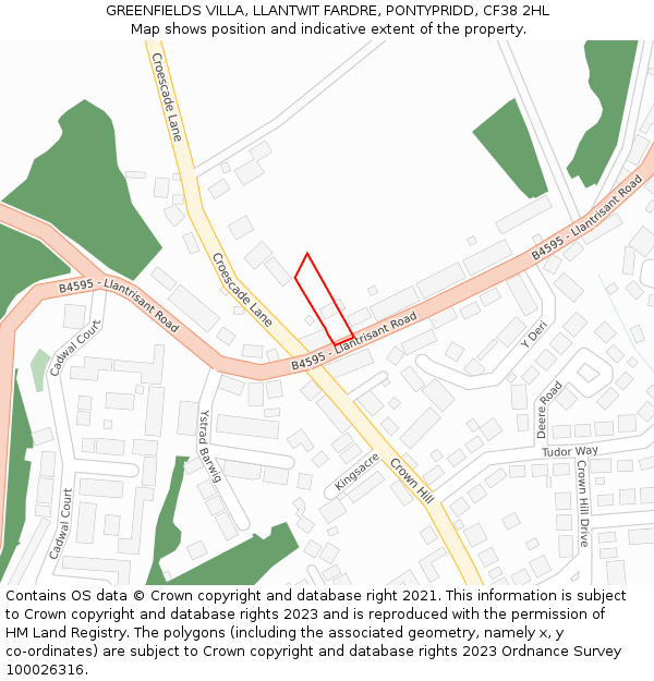 GREENFIELDS VILLA, LLANTWIT FARDRE, PONTYPRIDD, CF38 2HL: Location map and indicative extent of plot
