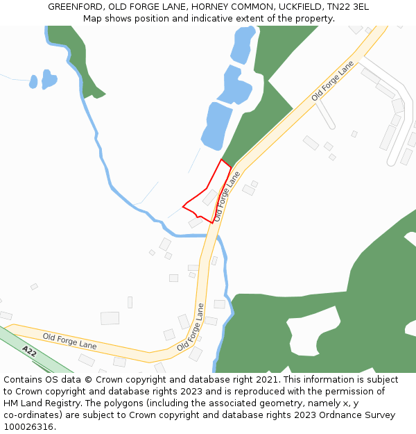 GREENFORD, OLD FORGE LANE, HORNEY COMMON, UCKFIELD, TN22 3EL: Location map and indicative extent of plot