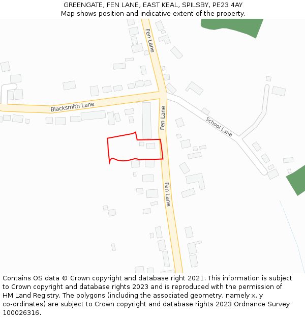 GREENGATE, FEN LANE, EAST KEAL, SPILSBY, PE23 4AY: Location map and indicative extent of plot