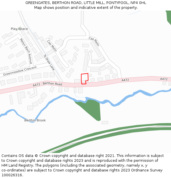 GREENGATES, BERTHON ROAD, LITTLE MILL, PONTYPOOL, NP4 0HL: Location map and indicative extent of plot