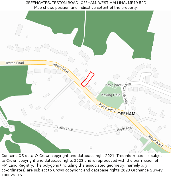 GREENGATES, TESTON ROAD, OFFHAM, WEST MALLING, ME19 5PD: Location map and indicative extent of plot