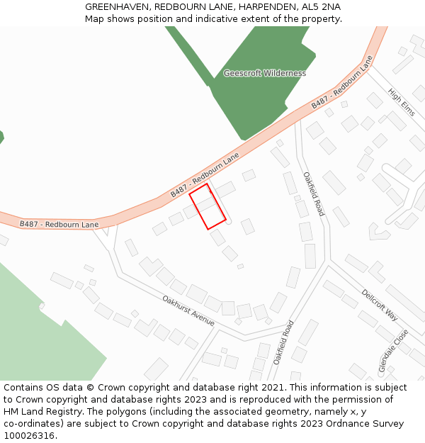 GREENHAVEN, REDBOURN LANE, HARPENDEN, AL5 2NA: Location map and indicative extent of plot