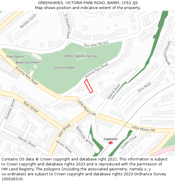 GREENHAYES, VICTORIA PARK ROAD, BARRY, CF63 2JS: Location map and indicative extent of plot
