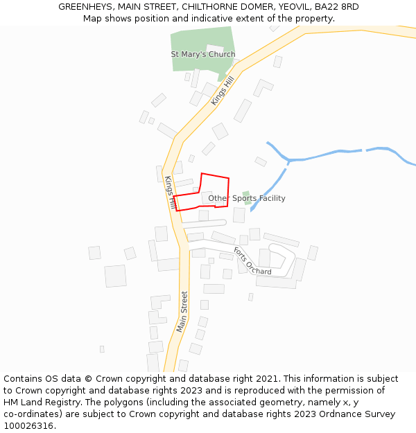 GREENHEYS, MAIN STREET, CHILTHORNE DOMER, YEOVIL, BA22 8RD: Location map and indicative extent of plot