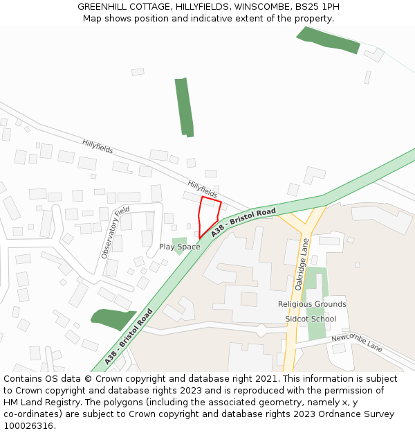 GREENHILL COTTAGE, HILLYFIELDS, WINSCOMBE, BS25 1PH: Location map and indicative extent of plot