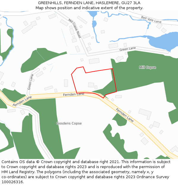 GREENHILLS, FERNDEN LANE, HASLEMERE, GU27 3LA: Location map and indicative extent of plot
