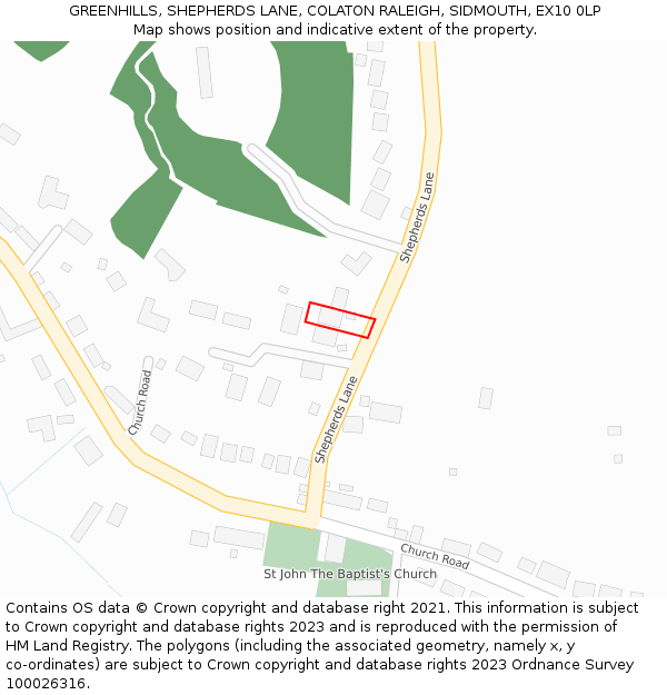 GREENHILLS, SHEPHERDS LANE, COLATON RALEIGH, SIDMOUTH, EX10 0LP: Location map and indicative extent of plot