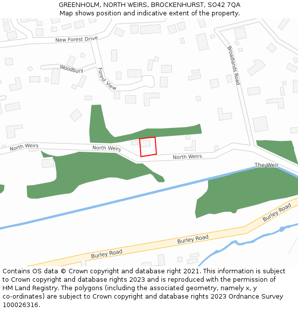 GREENHOLM, NORTH WEIRS, BROCKENHURST, SO42 7QA: Location map and indicative extent of plot