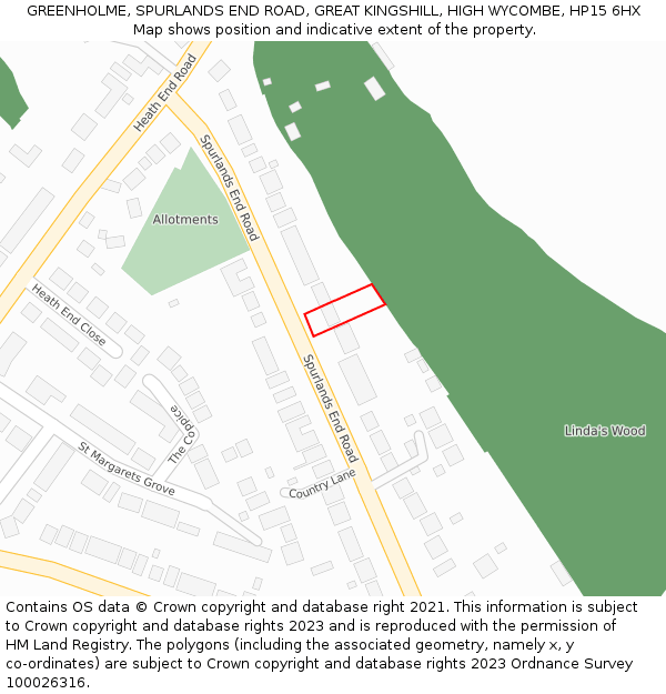 GREENHOLME, SPURLANDS END ROAD, GREAT KINGSHILL, HIGH WYCOMBE, HP15 6HX: Location map and indicative extent of plot