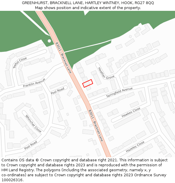 GREENHURST, BRACKNELL LANE, HARTLEY WINTNEY, HOOK, RG27 8QQ: Location map and indicative extent of plot