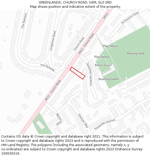 GREENLANDS, CHURCH ROAD, IVER, SL0 0RD: Location map and indicative extent of plot