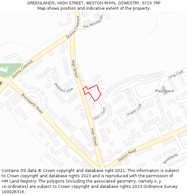 GREENLANDS, HIGH STREET, WESTON RHYN, OSWESTRY, SY10 7RP: Location map and indicative extent of plot