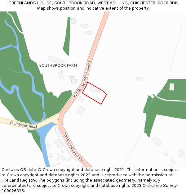 GREENLANDS HOUSE, SOUTHBROOK ROAD, WEST ASHLING, CHICHESTER, PO18 8DN: Location map and indicative extent of plot