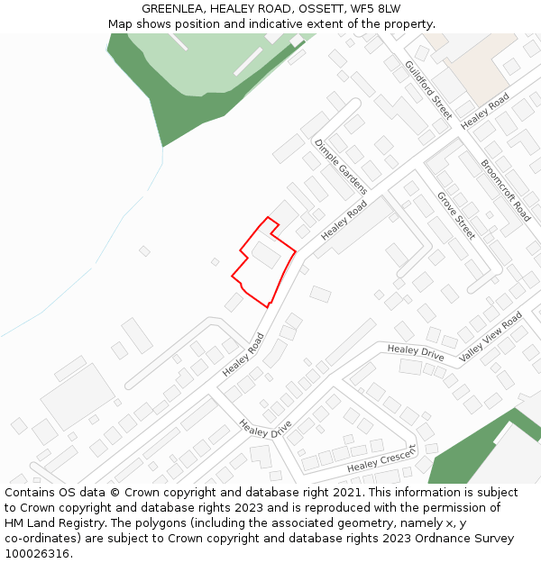 GREENLEA, HEALEY ROAD, OSSETT, WF5 8LW: Location map and indicative extent of plot