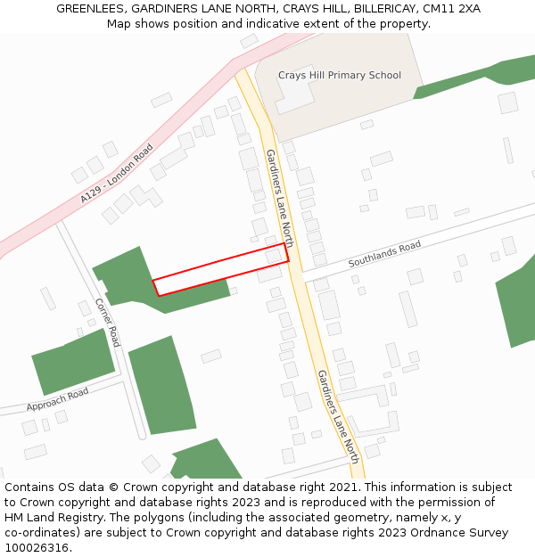 GREENLEES, GARDINERS LANE NORTH, CRAYS HILL, BILLERICAY, CM11 2XA: Location map and indicative extent of plot