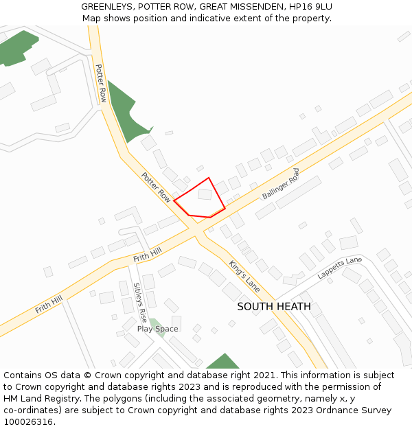 GREENLEYS, POTTER ROW, GREAT MISSENDEN, HP16 9LU: Location map and indicative extent of plot