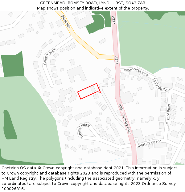 GREENMEAD, ROMSEY ROAD, LYNDHURST, SO43 7AR: Location map and indicative extent of plot